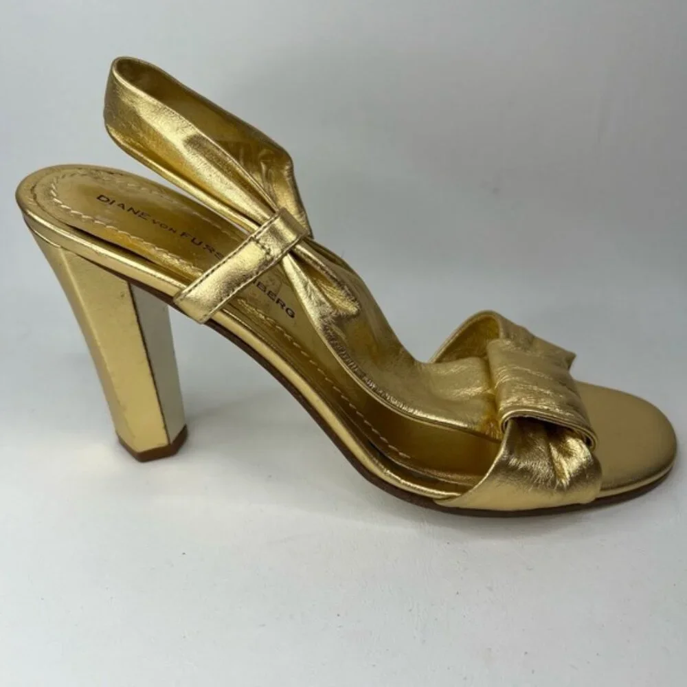 DIANE von FURSTENBERG Made in Italy 🇮🇹 Gold Designer Metallic Heels Size 7M‎